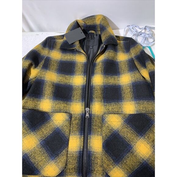 ASOS DESIGN Plus wool blend zip through jacket in yellow and blue check NEW XS - Picture 6 of 9